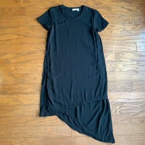 WILT Short Sleeve Black Dress Asymmetrical Hem LBD Minimalist Size XS